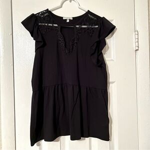 Maurice’s black lace neck, peplum knit top, size M